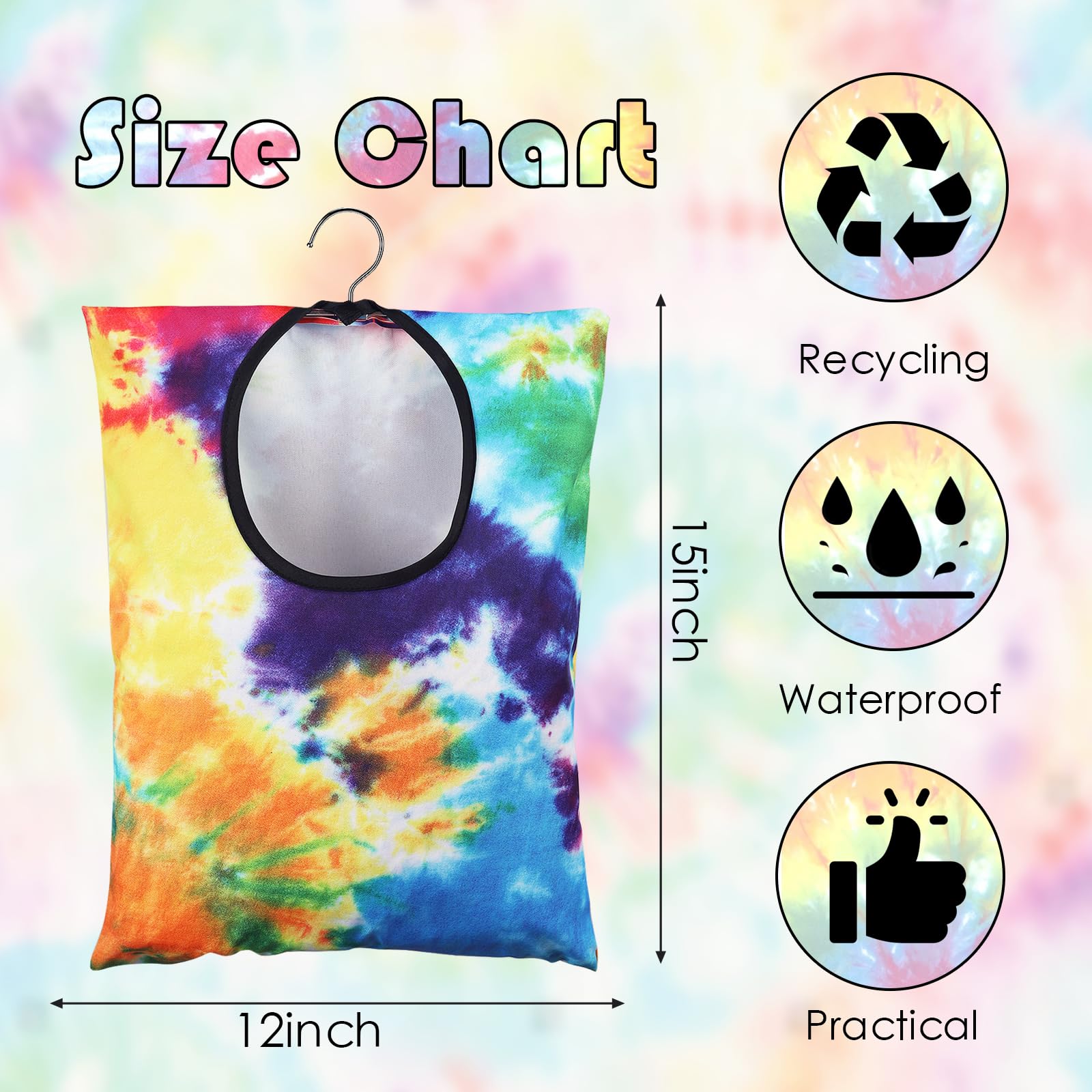 2 Pcs Clothes Pin Hanging Bag Tie Dye Clothes Pin Bag With Hanging Hook 15 X 11 Inch Tie-Dye Clothes Pin Bag Laundry Canvas Clot